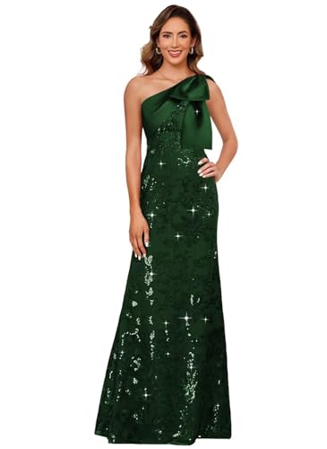 Women's Sequin Mother of The Bride Dresses with Bow One Shoulder Lace Formal Evening Dress VS215