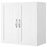 Yaheetech Bathroom Wall Cabinets/Cupboard with Double Door and Adjustable Shelf Kitchen/Toilet Storage/Organiser Unit, White, 59.5 x 31 x 59.5 cm