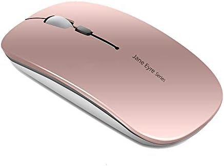 Picktech Q5 Slim Rechargeable Wireless Mouse, 2.4G Portable Optical Silent Ultra Thin Wireless Computer Mouse with USB Receiver and Type C Adapter, Compatible with PC, Laptop, Desktop (Rose Gold)