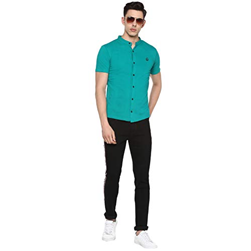 Image of Urbano Fashion Men's Solid Cotton Slim Fit Polo Shirt with Mandarin Collar