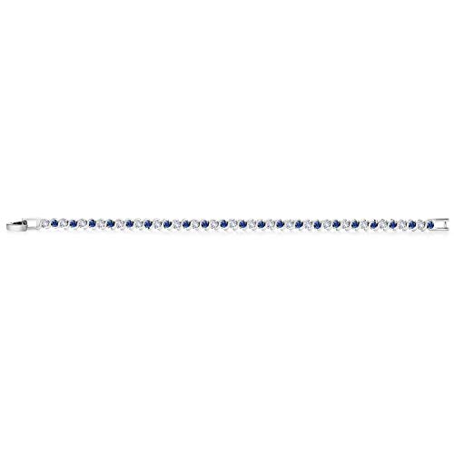 Gem Stone King Radiant Simulated Blue Sapphire And Sparkling White Cubic Zirconia Tennis Bracelet For Women - The Perfect Luxury Gift For Her On Weddings And Special Occasions - 7 Inch Length #TOP2