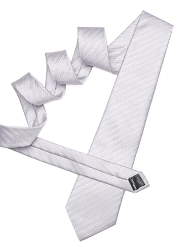 Image of Barry.Wang Solid Striped Tie for Men Silk Necktie Pocket Square Cufflinks Formal Wedding Party Business