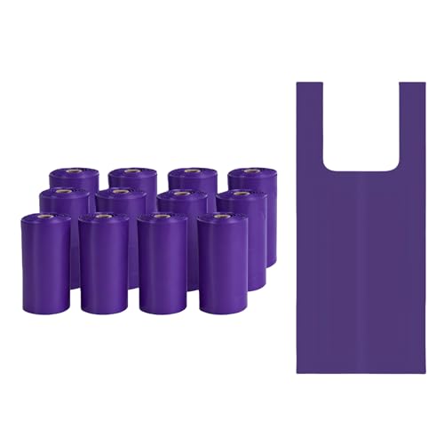 Image of Purple T-Shirt Poop Bags with Easy-Tie Handles(180 Count) | Leak-Proof, Extra Thick Waste Bags for Small Dogs & Cats,12 Rolls