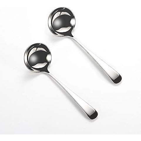 Wenkoni Small Soup Ladles,Sauce ladles,Gravy Soup Spoon Ladles,2 Pack SUS 304 Non-magnetic Stainless Steel 7.6" Round Ladles (Color:Silver). Cover