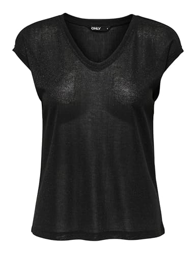 ONLY Dam-t-shirt Onlsilvery S/S V Neck Lurex Top JRS Noos, Svart (Black), L