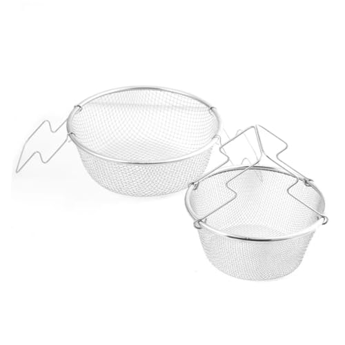 TOGEVAL 2 Piezas Cestillos para Freír de Acero Inoxidable con Mango Ergonómico Resistentes y Reutilizables para Freidora Profunda y Fritura Segura Cocina Doméstica y Profesional
