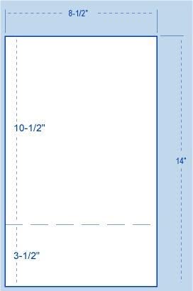 KDM 5854, Perforated Paper 8 1/2 X 14 perfed 3 1/2'' From Bottom 24#, 2500 per Carton