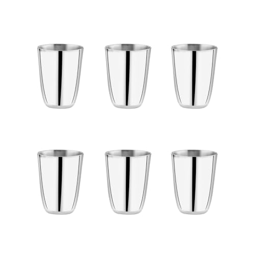 Image of EMBASSY Stainless Steel Lotus Sleek Glass, Pack of 6, 300 ml