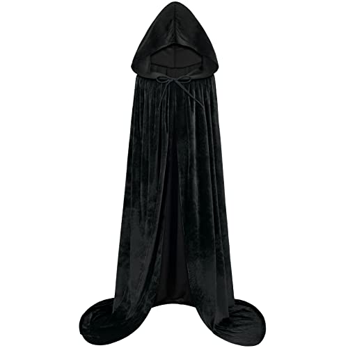 Sarfel Capa com capuz de veludo com capuz, capas de Halloween, fantasia feminina de bruxa, manto de vampiro, manto de feiticeiro, fantasia masculina cosplay, Preto, GG