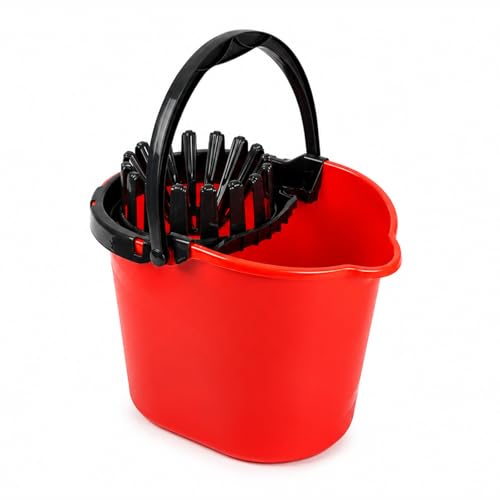 Image of PLASTIFIC 14L Strong and Durable Plastic Bucket with Carry Handle - Wringer Power Mop Bucket, Easy Mop Cleaning Suitable for Home, Clip to attach mop to wringer and Office (Red Mop Bucket)