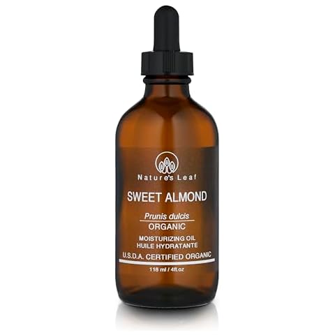 Natures Leaf Sweet Almond Oil, USDA Certified Organic, 100% Pure, Cold Pressed, Nourish & Soften, Promotes Healthy Looking Skin and Hair, Unscented, 4 ounce Cover