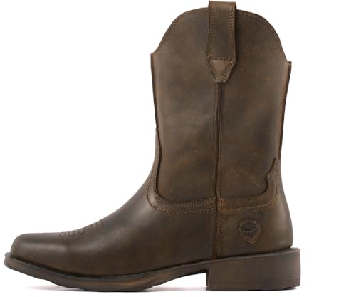 SUREWAY Cowboy Boots for Men - Square Toe Western Boots,Pull On Leather Work Boots,Durable Fashionable Classic Slip Resistant Boots2