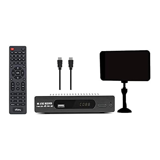 Exuby Digital Converter Box for TV, Flat Antenna, HDMI Cable for Recording & Viewing Free Full HD Digital Channels (Instant & Scheduled Recording, 1080P, HDMI Output, 7Day Program Guide & LCD Screen)