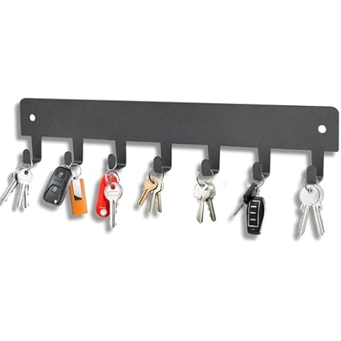 Yoanxong 1 Pack Key Holder for Wall Adhesive, Key Holder On Wall with 7 Hooks Key Hanger Wall Mount for Living Room, Bathroom, Kitchens, Hallway Wall Mount Keychain No Drilling Required(Grey) Cover