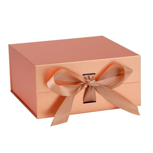 OEMVALATY Rose Gold Gift Box,10x10x5 Inches Gift Boxes with Lids for Presents with Magnetic Closure and Ribbon for Wedding,Storage,Birthday