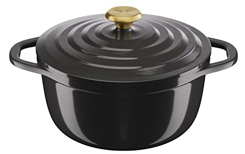 Tefal Air Cocotte ronde 24 cm, Capacité 4,7 L, Fonte d'aluminium légère, Revêtement céramique sûr, Couvercle à condensation, Compatible four et induction, Gris E2554604