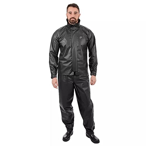 Conjunto Capa de chuva Motoqueiro Tamanho XG PVC 0,28mm Combate Com Gola Masculino Preto Pioneira -