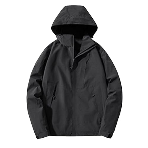 RUMAOZIA Chaqueta softshell para hombre, clásica, cortavientos, chaqueta de exterior, chaqueta de manga larga con capucha, chaqueta de entretiempo, senderismo, correr, sudadera con capucha, O negro