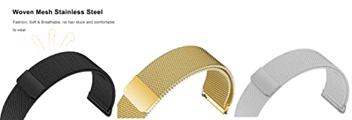 Image of ACM Pack of 3 Watch Strap Magnetic Loop 20mm compatible with Compaq Q Watch Smartwatch Metal Chain Band (Black /Champagne Gold /Silver)