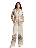 NAINVISH Women Printed Co Ord Set Premium Shirt Pant Safari Art Design Soft Comfortable Outfit