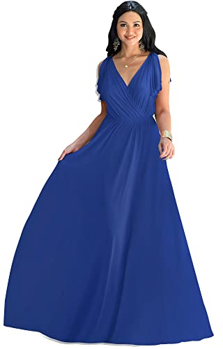 KOH KOH Womens Long V-Neck Sleeveless Flowy Prom Evening Wedding Party Guest Bridesmaid Bridal Formal Cocktail Summer Floor-Length Gown Gowns Maxi Dress Dresses, Cobalt Royal Blue M 8-10