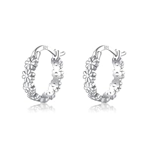 SLUYNZ Solid 925 Sterling Silver Daisy Flower Hoop Earrings for Women Teens Cluster Flower Hoop Earrings