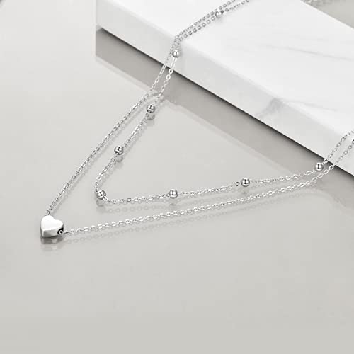 Mongas Heart Layered Necklace Sterling Silver Heart Pendant Layered Choker Necklaces Christmas Jewelry Gifts For Women #TOP3