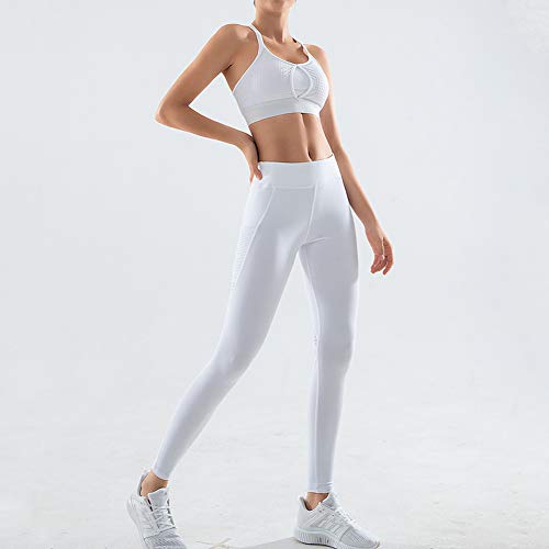 SHAIRMB Women's Yoga Set Running Sports Fitness Bra, Quick-Drying Skinny Hip Pants Two-Piece Set,White,M
