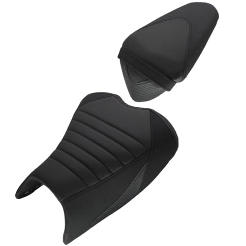 Klivex アップグレードソフト PU レザーフロント運転席ライダーシート助手席ピリオンクッション快適な 高さとクッション性を高めたバイク用フロント カワサキNinja400/Z400の改造に適合 (フロント+リアシート,ブラック)