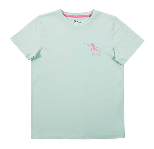 KlothoMAIA Girls’ Fencing Embroidered T-Shirt – Green Tee with Pink Little Fencer Stitching2