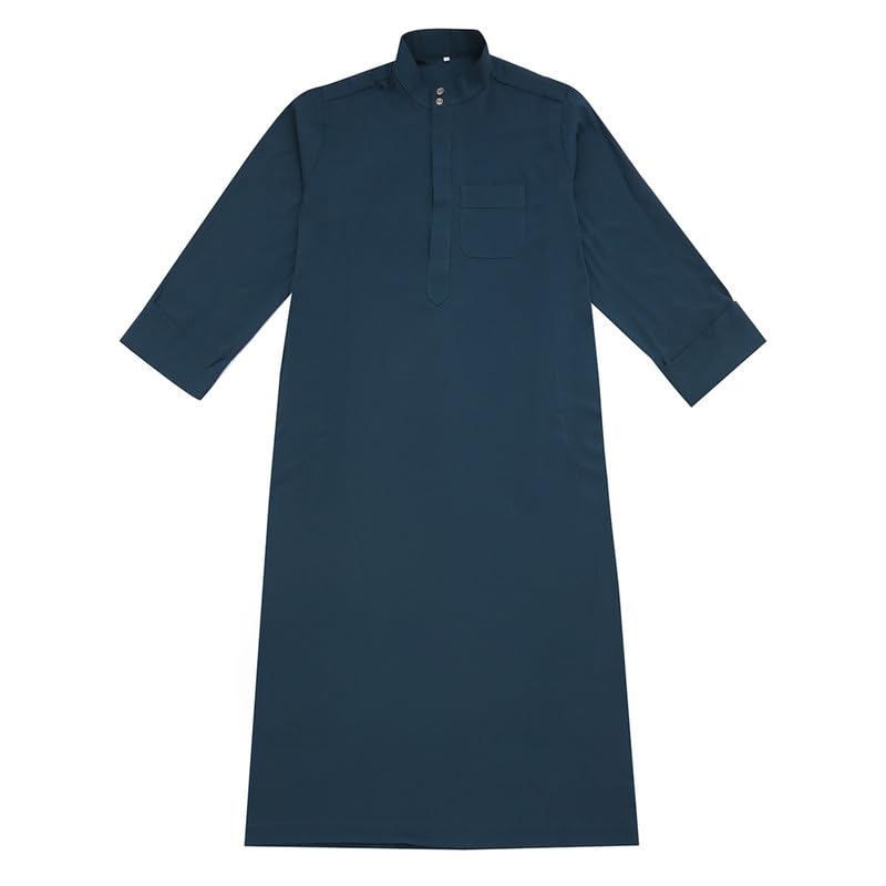 Men's Middle East Dubai Thobe Mens Muslim Long Sleeve Solid Kaftan Robe Saudi Arab Thobe4