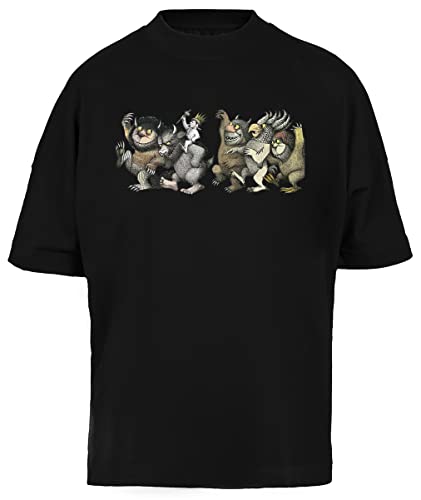 T-Shirt Oversize Unisexe Noir Graphique Wild Things pour Éviter les Vêtements Serrés