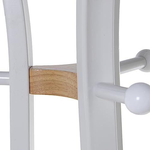 DRW Bodengarderobe aus Metall und Holz mit 9 Knäufen in Weiß und Natur, 60 x 54 x 175 cm