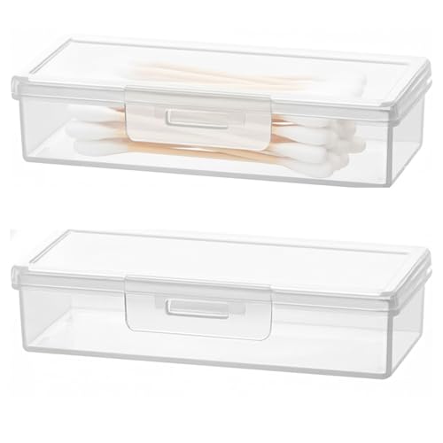Cotton Bud Holder, 2Pcs Transparent Plastic Cotton Bud Holder with Lid, Portable Cotton Swab Holder Mini Box Travel Storage Organizer, Dust-proof and Moisture-proof Dispenser for Bathroom Storage