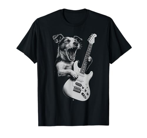 Jack Russell Terrier Tocando Guitarra Rock Música Amante de Camiseta