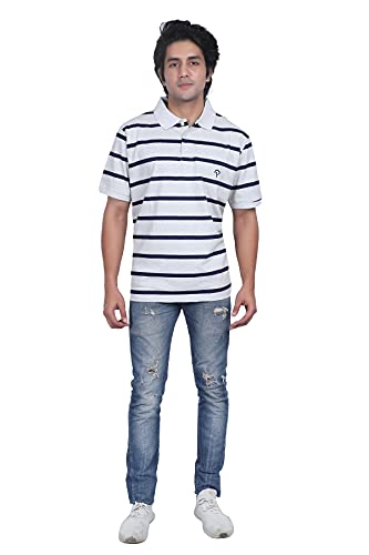 Image of Particle Men's Plus Size Big Size Cotton Polo Collar T-Shirt | Relaxed Fit Striped Half Sleeve | 100% Cotton 210 GSM | Smart Casual | Sizes 2XL-6XL | Breathable Summer Wear