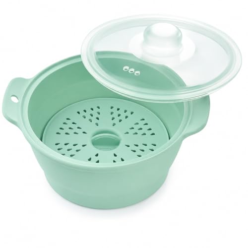 Image of Collapsible Silicone Microwave Vegetable Steamer with Removable Steam Rack