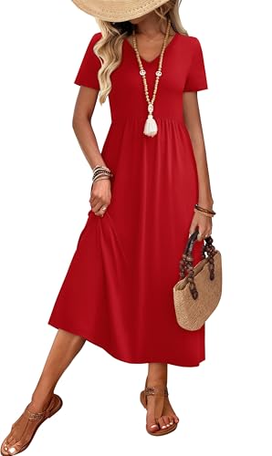 Image of OFEEFAN Summer Dresses for Women Flowy Casual A-Line Midi Dress Beach Vacation Sundresses with Pockets S-2XL