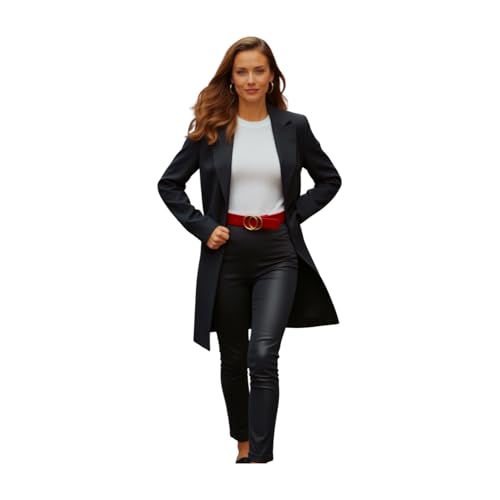 Women Red Color Fashion Belt - Hip Waist Skinny Faux Patent Leather Gold Circles Buckle M L z0793