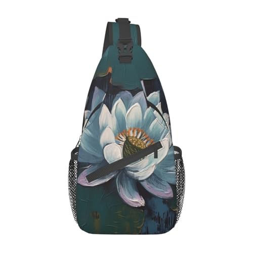 Sac à bandoulière femme homme avec lotus peint à la main décontracté
