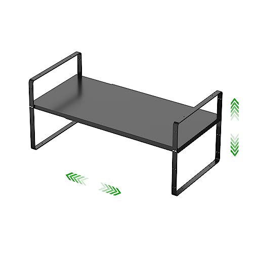 SOFRON Expandable Cabinet Storage Shelf Stackable Organizer Rack for Kitchen Bathroom Pantry Spice Cupboard Countertop Home Office Desk Heavy Duty Nonslip Black Small 1 PACK