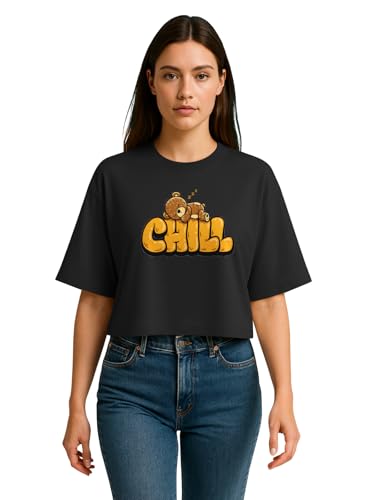 Image of HELLCAT Beige Printed Loose Fit Crew-Neck Crop T-Shirt for Women