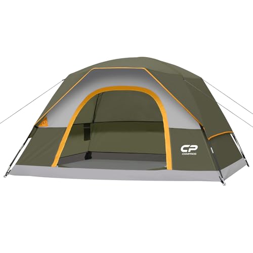 CAMPROS CP 4 Person Tent, Dome Tents for Camping with Rainfly, Waterproof Camping Tent Easy Set Up, Portable Family Tent with Large Mesh Window & Carry Bag for Outdoor Hiking