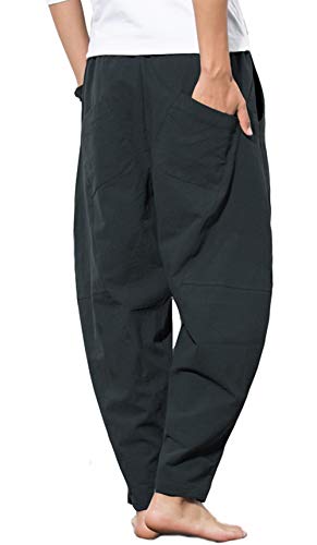 PACEIADTA Men's Cotton Linen Drawstring Pants Elastic Waist Casual Summer Beach Pants3