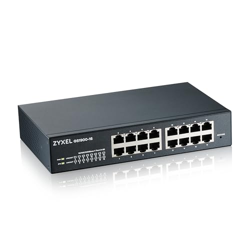 Image of Zyxel 16 Port Ethernet Switch | Smart Managed Gigabit Network Switch | 16x GbE RJ-45 Ports | 32 Gbps Switching Capacity | Wall or Rack Mount, Mounting Kits Included | Fanless | GS1900-16