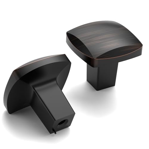 Image of 10 Pack Oil Rubbed Bronze Cabinet Knobs - Square, 1 Inch Drawer Knobs for Kitchen & Dresser Drawers