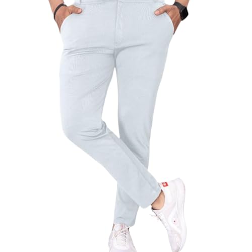 Image of MiraMichi Men's Slim Fit Stretchable Casual Mid Rise Trousers | Stylish Lycra Blend Pants for Office, Party