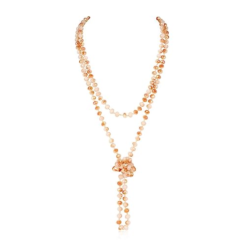 Hand Knotted Beads Endless Long Statement Necklace - Handmade Versatile Beaded Strand Lariat Multi Layer Infinity Wrap 60
