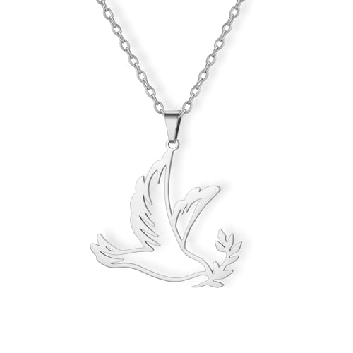 Amaxer Adjustable Dove Necklaces for Women Stainless Steel Olive Branch Peace Symbol Jewelry (silver)
