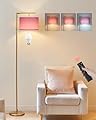 GOEBLESON Modern Gold Arc Floor Lamp, Corner Tall Lamp with Remote, Arched Reading Light with Fabric Shade, Floor Lighting for Living Room, Bedroom, Office, Study, Pink, LED Bulb Included, DP11LD05